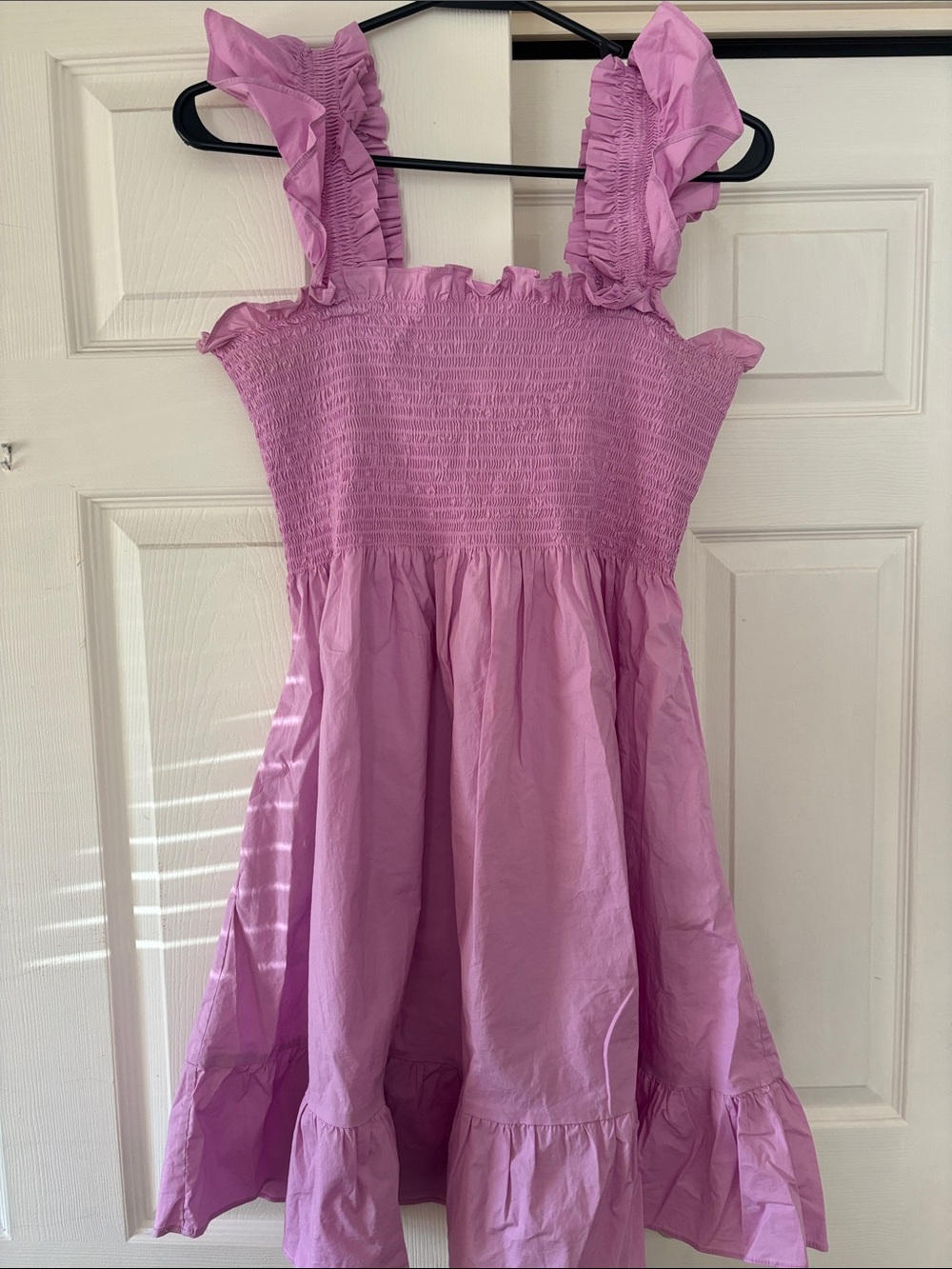Hill House Lavender Pink Ruffled Smocked Mini Dress